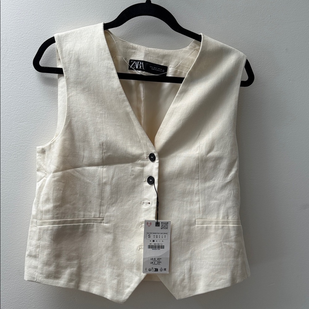 ZARA Linen Blend Vest - Size S - NWT